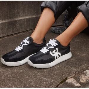 Sam Edelman Women's 5.5M Black White Suede Langley Sneaker Shoes Lace Up LB13-23